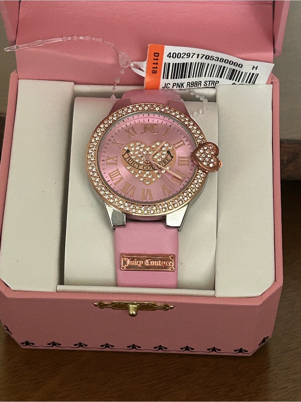 Juicy Couture Rose Pink Crystal Heart Strap Watch